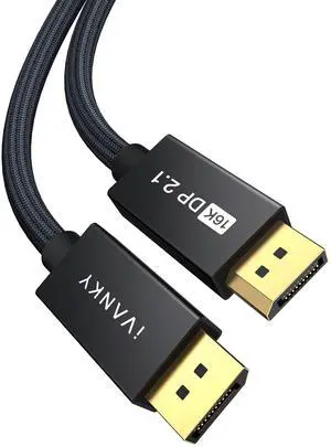 IVANKY 16K Displayport Cable 10ft, DP Cable 2.1 [16K@60Hz, 8K@120Hz, 4K@240Hz/165H, 2K@360], High Speed Braided Display Cable 2.1 Support HDR10, HDCP 2.2, DSC 1.2a for Graphics/Gaming Monitor/TV, 10FT