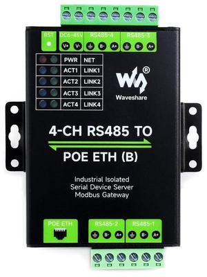 Waveshare 4-Ch RS485 to RJ45 Ethernet Serial Server, 4 Channels RS485 Independent Operation, Rail-Mount Industrial Isolated Serial Module, Modbus Gateway, PoE Ethernet Port