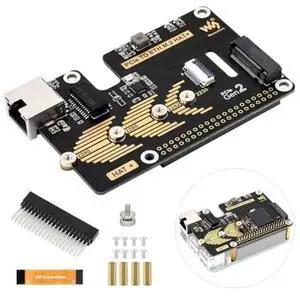 Waveshare PCIe to ETH and M.2 Adapter, Compatible with Raspberry Pi 5, Compatible with 2280/2260 / 2242/2230 Size NVMe Protocol M.2 SSD, 5Gbps Data Rate, High-Speed Reading/Writing