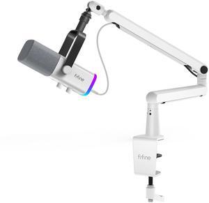 FIFINE Gaming XLR/USB Microphone and Mic Stand Bundle,RGB Dynamic Mic with Mute Button,Volume Control, Low Profile Boom Arm Kit with Cable Management for Recording Video Creation (AM8W+BM88W)