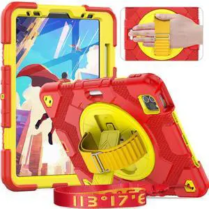 Timecity for iPad Air 5th/ 4th Generation Case 10.9 inch, for iPad Pro 11 inch Case: with Strong Protection, Screen Protector, Hand Strap, Shoulder Strap, 360° Rotating Stand - Red