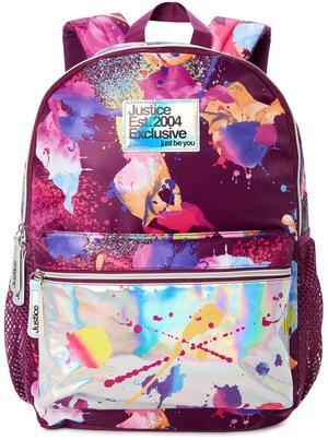 Justice Laptop Backpack Daypack Choose Rainbow Splatter Metallic 17 Inch, Pockets for Supplies (Splatter, One Size)