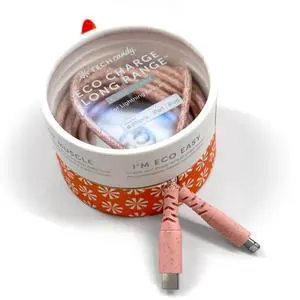 Tech Candy Eco Charge USB-C to Lightning Cable, Rose/Pink- USB Type C on one end, Lightning on The Other end, 6 Long Cord, Made with Earth Friendly Wheat Straw, Woven Cable, Quality, Flexible