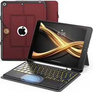 INFILAND Keyboard Case for iPad 9th/8th/7th Generation 10.2 Inch, 7-Color Backlight & High Precision Trackpad, Slim Detachable Folder Style Keyboard Case with Pencil Holder (02-Burgundy)