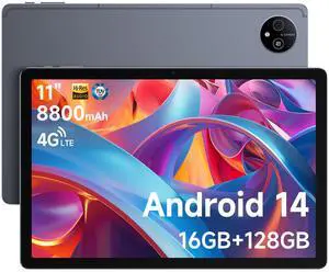 Ulefone Android Tablet (WiFi+Cellular), Android 14 Tablet Tab A11 Pro 128GB ROM (1TB TF) Gaming Tablet, 11" Display Tablet 8800mAh, Widevine L1 Quad Stereo Speaker 16MP + 8MP 4G Dual SIM Tablet PC