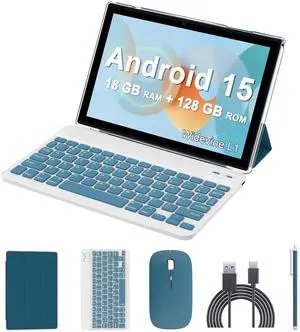 Android 15 Tablet, 10 inch 2 in 1 Tablets with Keyboard, 18GB RAM 128GB ROM 2TB Expand, Quad-Core 2.0Ghz CPU, 5G WiFi 6, BT5.0, 1280x800 HD Touchscreen, 6000mAh, Widevine L1, GMS Tablet, Navy Android 15 Tablet, 10 inch 2 in 1 Tablets with Keyboard, 18GB RAM 128GB ROM 2TB Expand, Quad-Core 2.0Ghz CPU, 5G WiFi 6, BT5.0, 1280x800 HD Touchscreen, 6000mAh, Widevine L1, GMS Tablet, Navy