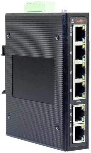 AIGWS 6-Port 10/100/1000M Industrial Ethernet Switch with 4*GE and 2*GE uplink RJ45 Ports, IP40, DIN Rail, Gigabit unmanaged Switch