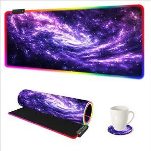 AIMSA RGB Mouse Pad LED Gaming Mouse Pad with 14 Lights Modes, Non-Slip Rubber Base Computer Carpet Desk Mat for PC Laptop (35.4 x 15.8 inch) Purple Blue Nebula