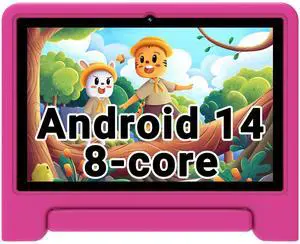 ApoloSign Kids Tablet-2024, Android 14 Tablet for Kids, 10.1-inch Tablet for Toddlers, Octa-core, 6(3+3) GB RAM,64GB ROM, Parental Control, 8-hr Battery, Wi-Fi6, BT5.0, Droop-Proof Case (Pink)