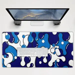 aportt Navy Blue White Mouse Pad Extended Anime Cool Geometric Japanese Extended Desk Mat 100X50 cm Non-Slip Rubber Base Stitched Edge Large XXL Mousepad for Desk Gaming Laptop Desktop,40x20 Inch