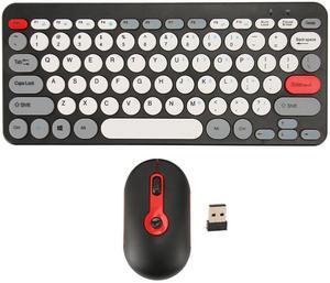 Keyboard and Combo, Cute Retro Keyboard with Round Keycaps, Mute Ergonomic 2.4G Keyboard Combo for Desktop PC Computer for OS X for (Black)