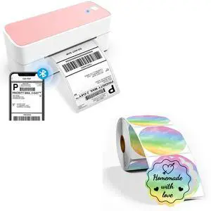 ASprink Bluetooth Thermal Label Printer with 2"×2" Wavy Circle Thermal Sticker Labels