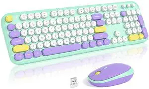 Atelus Wireless Keyboard and Mouse Combo, USB 2.4GHz Full Size Typewriter Keyboard with Number Pad and Colorful Mouse for Office PC Computer Desktop Laptop Windows 7 8 10 (Mint Green)
