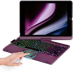 BABG Keyboard Case for iPad 9th Generation, 360deg Rotatable Backlit Keyboard with Pencil Holder for 10.2 inch iPad 9th Gen 2021/ 8th Gen 2020/ 7th Gen 2019 and iPad Air 3 / Pro 10.5" - Raspberry