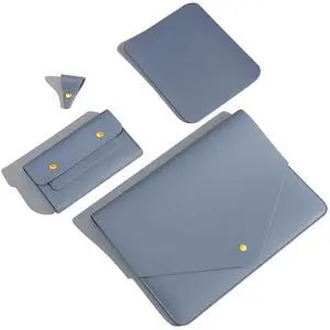 Benfan PU Leather Laptop Sleeve 13 Inch Compatible with 2024 13inch MacBook Air M3,13 MacBook Pro M2, Surface Pro 3 4 5 6 7, Dell XPS 13 with Small Pouch, Mouse Pad and Cord Organizer Color Blue