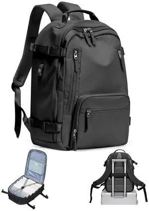 Carry On Backpack, Travel Backpack for Women Men Flight Approved, Personal Item Travel Bag for Airplanes, 14-15.6 Inch Laptop Business Backpack, Casual Daypack Gym Hiking Bakpack(simple, Black)