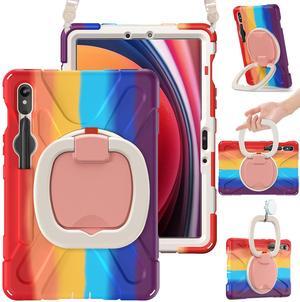 BRAECN Rugged Case for Samsung Galaxy Tab S10 FE/S9 FE 10.9"/ S9 Case 11" 2025/2023 SM-X520/X510/X710, Protective Silicone Cover w/Swivel Kickstand/Handle/Shoulder Strap/S Pen Holder, Colorful Red