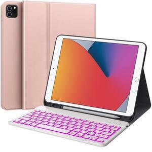 BSBLESS for iPad Pro 12.9 Case with Keyboard, Compatible with 12.9-inch iPad Pro 2017 2nd Gen, 2015 1st Gen- 7 Colors Backlit, Detachable Wireless Keyboard, Smart Folio Cover with Pencil Holder, Pink