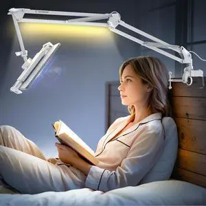 CACENCAN Tablet Stand, Tablet Mount Adjustable with Light, Universal Flexible Tablet Holder with 360 Degree Rotation for iPad/iPhone/iPad Pro/N-Switch,or Other 4.5~13.5 Inches Devices (White)