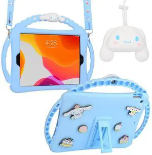 Carechoi for iPad 9th 8th 7th Generation Case, iPad 10.2 Case with Wallet, Kickstand,Shoulder Straps, 3 Handles, Cute Cartoon Silicone Tablet Cover Kids Girls Boys (Blue)