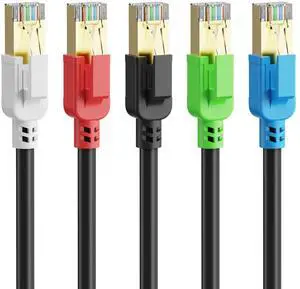 Cat 8 Ethernet Cable 5 ft-5Pack, 40Gbps 2000Mhz Patch Cord, Indoor&Outdoor High Speed Network Cable, 26AWG Heavy Duty Direct Burial Shielded SFTP Lan Wire, in Wall&Weatherproof RJ45 Cable for Router