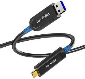 DavVision USB A to USB C Fiber Optic Cable 65 FT, 10Gbps USB 3.2 Gen2 Extension Cable with German SiliconLine Chip, Ultra Slim & Long Distance for Logitech 4K Camera,VR/AR,Video Conference