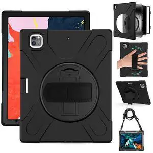 DreamerX for iPad Air 13 Inch (2025/2024) M3/M2 iPad Pro 12.9 6th 5th 4th 3rd Gen Case with 360° Rotating Stand Hand Strap Shoulder Strap, Heavy Duty Rugged Kids Cover for iPad Air 13 Pro 12.9", Black