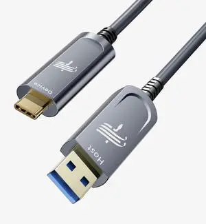 DWLCWY Fiber Optic USB A to USB C Cable(33ft),High Speed 10Gbps USB 3.2 Gen2 Active Optical Cable for VR, Webcam, Laptop,Camera,Projector etc,Grey