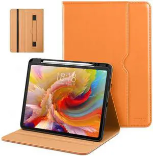 DTTO for iPad Pro 13 inch Case (M4) 2024, Premium Leather Business Folio Stand Cover with Pencil Holder - Auto Wake/Sleep and Multiple Viewing Angles, Built in Hand Strap & Pocket, Orange
