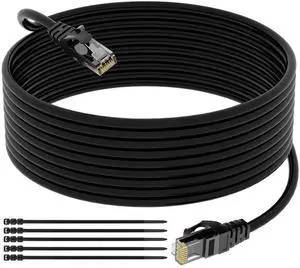 Elecan Cat 6 Outdoor Ethernet Cable 200 Ft, Heavy Duty Patch Cord Suppot POE Cat6 Cat5E Cat 5E Cat5 Cat 5 High Speed Network Cable, RJ45 Internet Cable, UV Waterproof Direct Burial & Indoor+15 Ties
