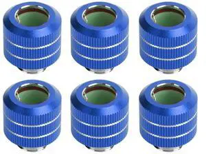 Osprey 6 Pack G1/4" Thread to OD 14mm Compression Fittings, Brass and Aluminum Alloy Fittings for Computer Water Cooling Systems with Anti-Off Adapters, Blue