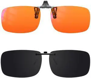 Goiteia Orange Blue Light Blocking Glasses Clip on and Polarized Super Black Clip on Sunglasses over Prescription Glasses