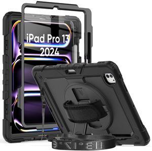 Herize Case for iPad Pro 13 Inch with Screen Protector Pen Holder | Case Compatible with iPad Pro 7th Generation Supports Apple Pencil Charge | Shockproof Silicone Protective Cover W/Shoulder Strap