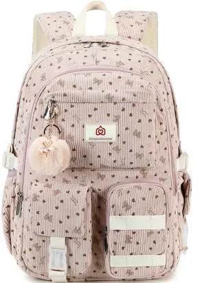 School Backpack for Teens Girls Women 15.6 Inch Laptop College Backpacks Corduroy Work Bag Kids Elementary Middle High Bookbag Students Back Pack Anti Theft Travel Daypack Womens - Pink Bowknot