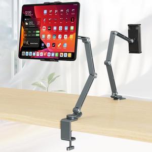 Tablet Stand Holder, Tablet Desk Mount, Adjustable Foldable Tablet Arm Mount with 360degRotate Base, Phone Holder Tablet Stand for Desk and Bed, Compatible with iPad, Phones or Other 4-15.6" Device