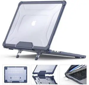 HXCASEAC Case Compatible with MacBook Air 13.6 inch Case 2025 2024 2022 / M4 M3 M2, Anti-Scratching Protective Hard Cover with Foldable Stand A3240 A3113 A2681 - Navy