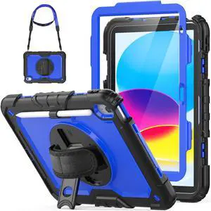 HXCASEAC Case for iPad (A16) 11th/10th Generation 2025/2022, with Pencil Holder, Screen Protector, Hand Strap, Heavy Duty Protective for iPad 10 Case/ 11-inch A2696/A2757/A2777/A3354/A3355, Blue