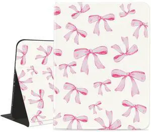 Idocolors Cute Pink Bow Pad Case for 10.2 Inch iPad 7th/8th/9th Generation with Pencil Holder Cartoon Kawaii Pattern Multi-Angle Stand Leather Cover Auto Sleep/Wake for Kids Girls Women