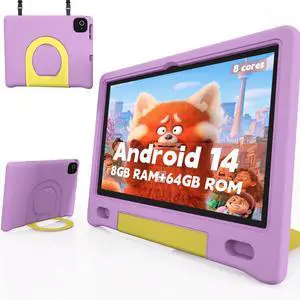 ITDULCET Kids Tablet with Strap, Android 14 Tablet for Kids 10 inch, Toddler Tablets Octa-Core 64GB 1TB Expandable, Children's Tablets with Case, Bluetooth WiFi Parental Control Dual