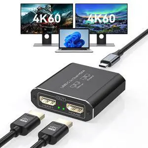 JCYMELE Dual 4K@60Hz Extended Display USB C to Dual HDMI Adapter for 2 Monitors Type C Port to HDMI Splitter 1 in 2 Out for Laptops MacBook Pro Air Note: macOS only Support SST Mode