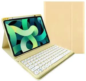 AnMengXinLing Keyboard Case for iPad Air 11 inch 2025(M3)/2024(M2)/Air 5/Air 4 with Pencil Holder, Cute Candy Color Round Key Detachable Keyboard aslo for iPad Pro 11 4th/3th/2nd/1st Gen,Yellow