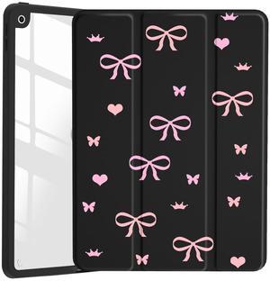 JOYLAND Cute Pink Bow Pattern Case Compatible with iPad Air 11" 6th M2 2024/ iPad Air 4th 2020/Air 5th 2022 10.9, Clear Acrylic Hard Back Case with Pencil Holder Trifold Stand Tablet Cover