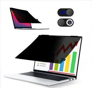 JiSiTeCai Flip 360° Privacy Screen Filter for MacBook Pro 13-inch (2016-2024, M1, M2M3) and MacBook Air 13 (2016-2023, M1), Detachable Laptop Privacy Filter with Camera Cover Slide, Anti-Glare Blue