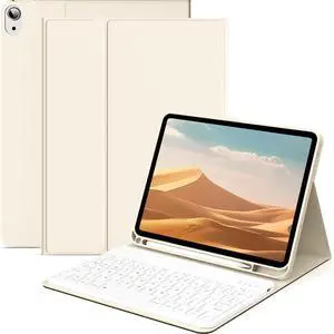 KenKe Keyboard Case for iPad 10th Generation (10.9 Inch 2022) / iPad (A16) 11th (11 inch 2025) with Left Pencil Holder, Thin&Light, Stand Folio Detachable Wireless Bluetooth Keyboard Case, Cream White