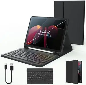 iPad 10th 11th Generation Case with Keyboard ipad Case 10.9in Multi Angle Adjustable 2022 Detachable Bluetooth Keyboard Folio Cover with Pencil Holder Soft TPU Back Easy to Clean(Black)