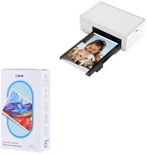 Liene 4x6'' Photo Printer Bundle (60 pcs +2 Ink Cartridges), Wi-Fi Picture Printer, Photo Printer for iPhone, Android, Smartphone, Computer, Dye-Sublimation, Portable Photo Printer for Home Use