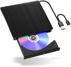 LLMHHKYK External Blu-Ray Drive - USB 3.0 & Type-C CD DVD Drive for Laptop, Portable BD Player Burner with 3D Playback, Compatible with Windows XP/7/8/10/11, Linux, Mac OS (2 in 1)