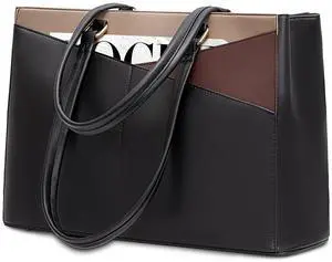 LOVEVOOK Laptop Bag for Women, 15.6 inch Laptop Tote Work Teacher Bags Cancas Computer Shoulder Bag,Black/Coffee/Light Brown