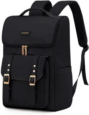 LOVEVOOK Travel Laptop Backpack for Women,15.6 Inch Computer Backpack for School,Teacher Nurse Vintage Bookbag with U-Shaped Opening for Work College,Black