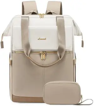 LOVEVOOK 17.3 Inch Laptop Backpack for Women, Large Capacity Travel Backpack with Organizer Bag, Waterproof Carry on Backpack Purse Work Bag with USB Port for Teacher Nurse, Beige-Khaki